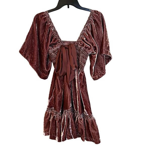 Free People Easy To Love Mini Dress in Dried Currant Small Womens Velvet Babydol - Picture 5 of 12